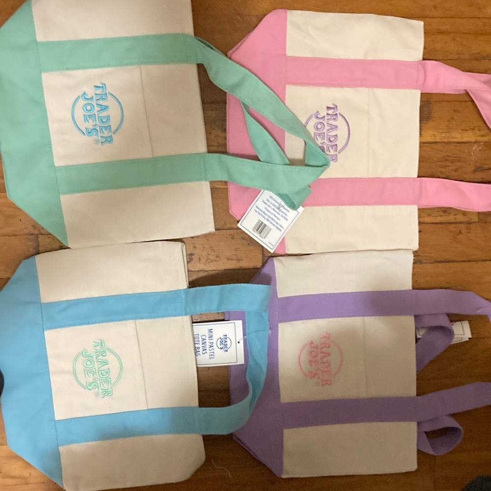 Canvas Tote Bag Set - Pink, Green, Blue, Purple